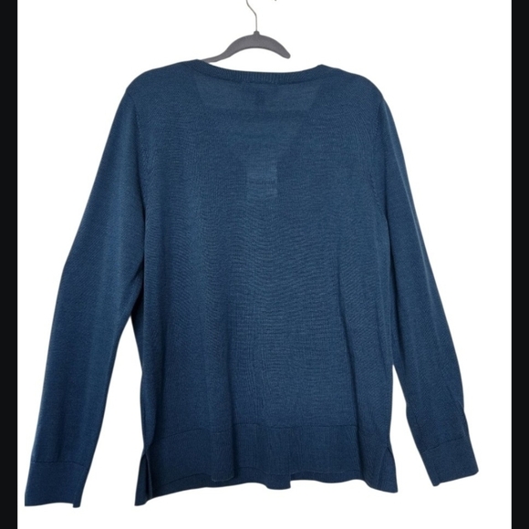 NWT, KATHERINE BARCLAY Women's Blue V-Neck Merino Wool Sweater.Size XL - Picture 9 of 11